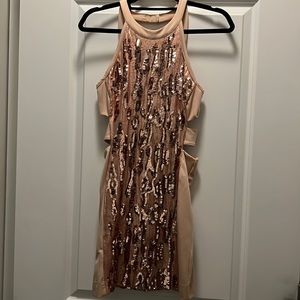 BEBE Rose Gold Mini Dress